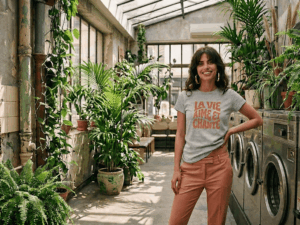T-shirt femme gris chiné « La vie aime et chante » – Coupe féminine